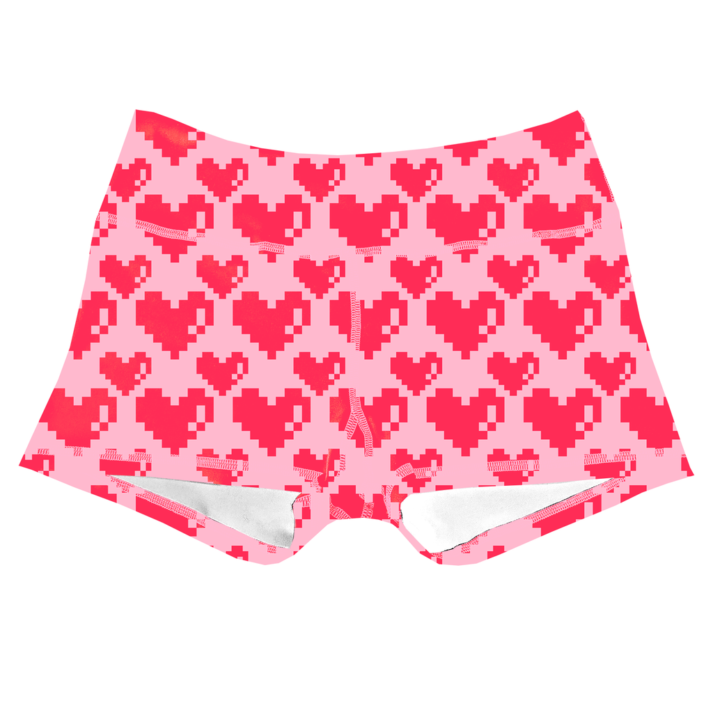 Performance Booty Shorts - 8-Bit Hearts