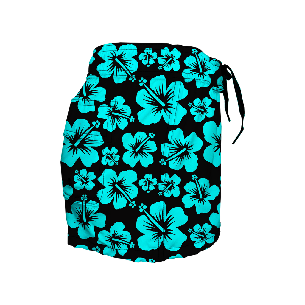 Women's Elastic Waist Boardshorts - Aqua Hibiscus