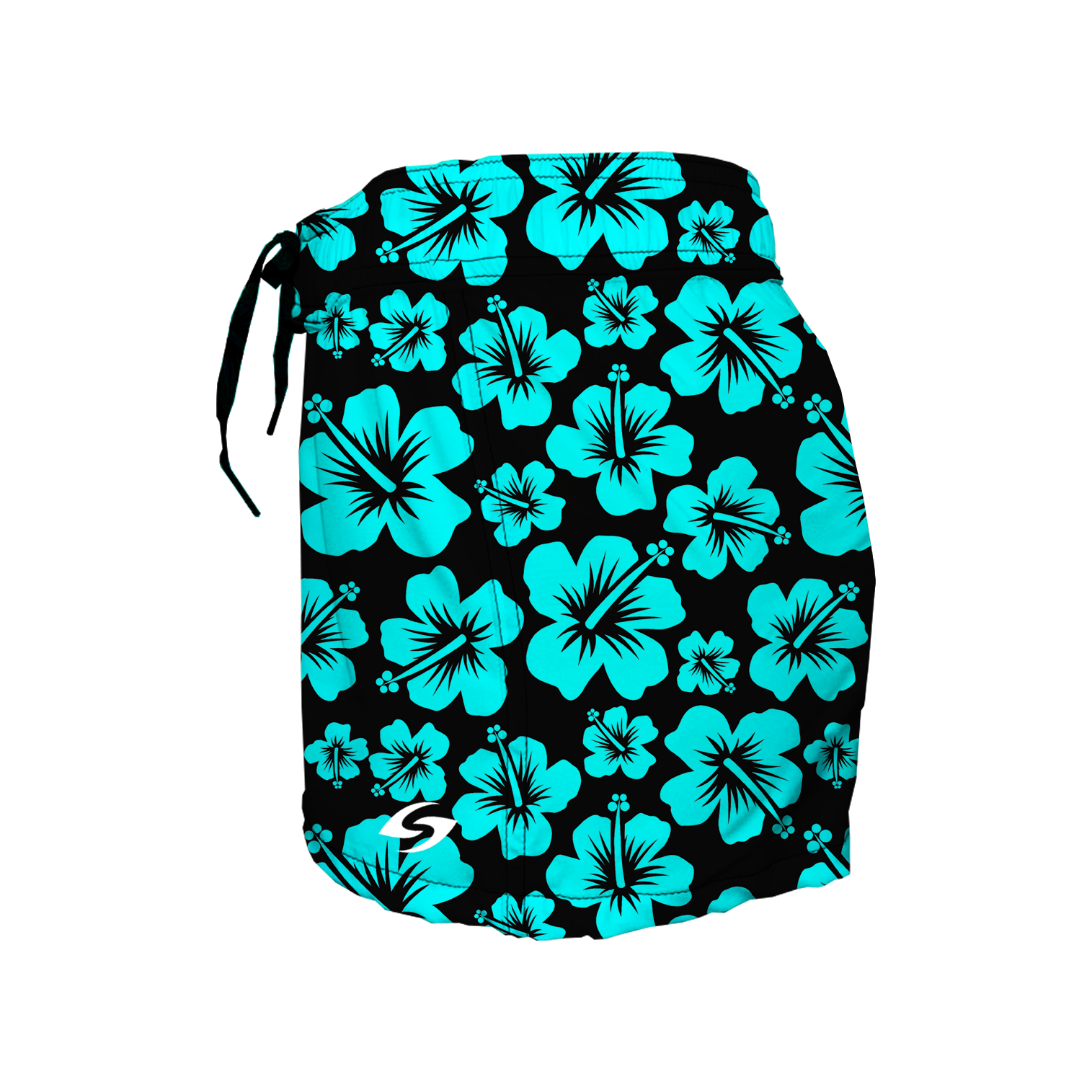 Women's Elastic Waist Boardshorts - Aqua Hibiscus Secondary image