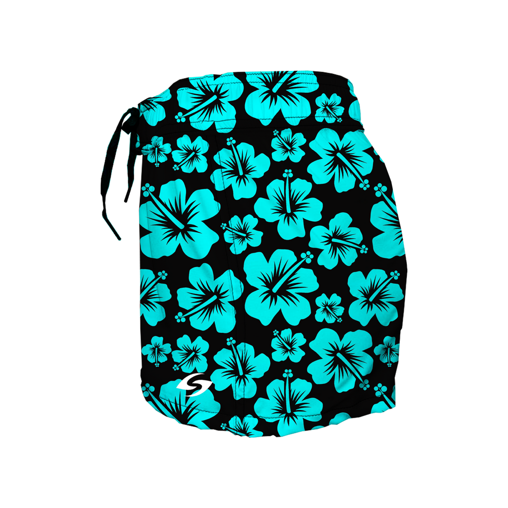 Women's Elastic Waist Boardshorts - Aqua Hibiscus