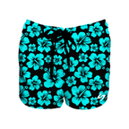 Women's Elastic Waist Boardshorts - Aqua Hibiscus