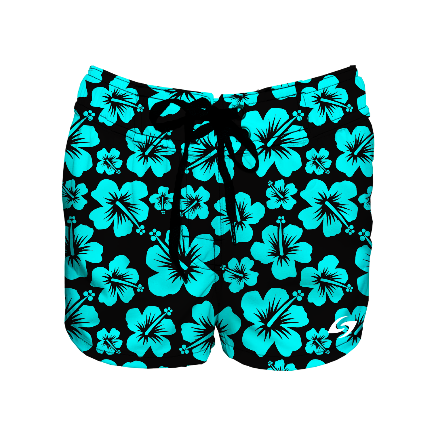 Women's Elastic Waist Boardshorts - Aqua Hibiscus