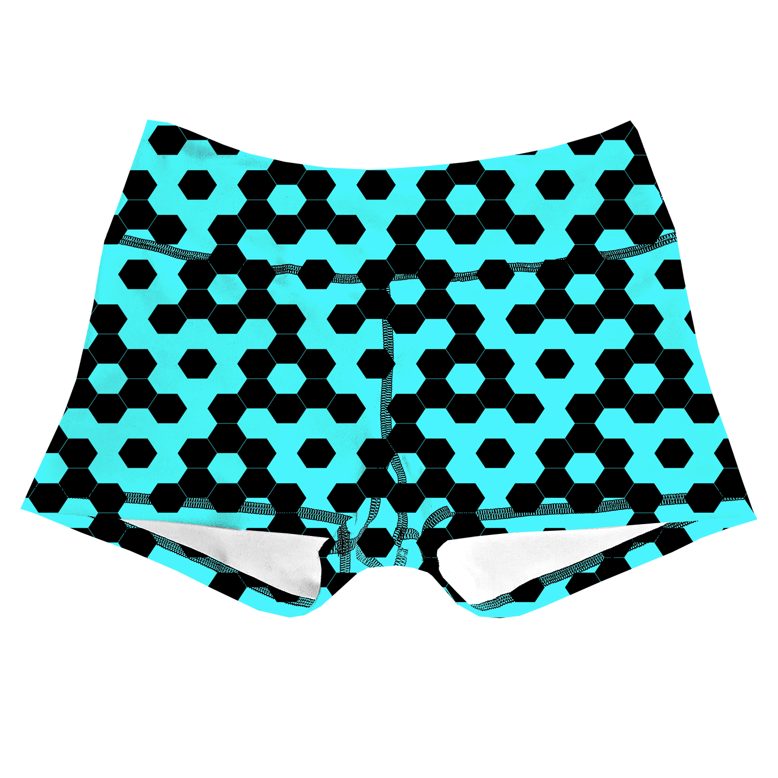 Performance Booty Shorts - Black & Turquoise Hexagons Secondary image