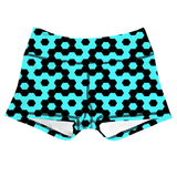 Performance Booty Shorts - Black & Turquoise Hexagons
