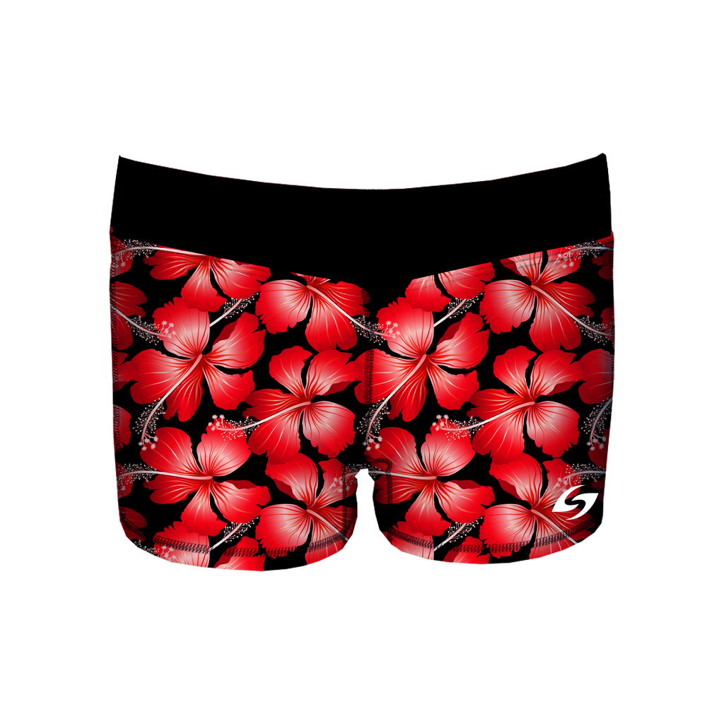 Women's Swim Short - Red Hibiscus