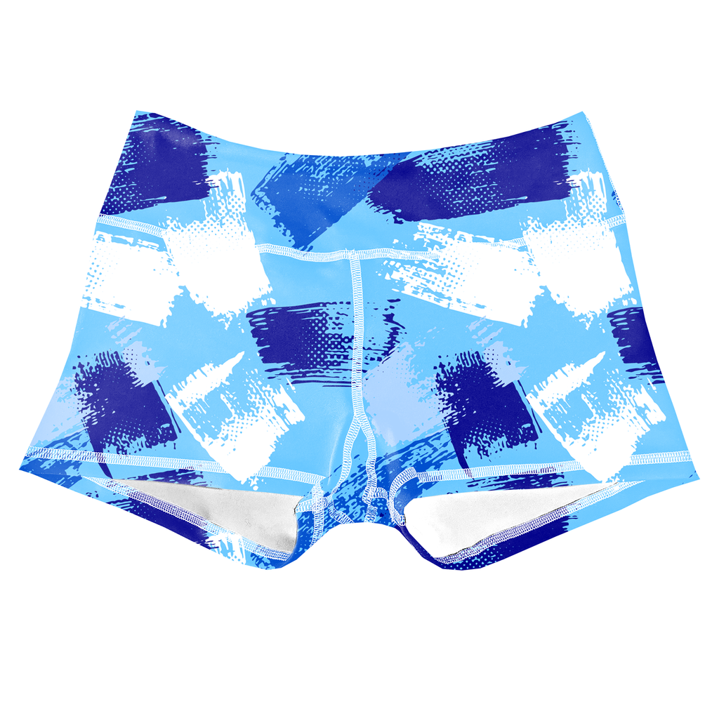 Performance Booty Shorts - Blue Brush Strokes