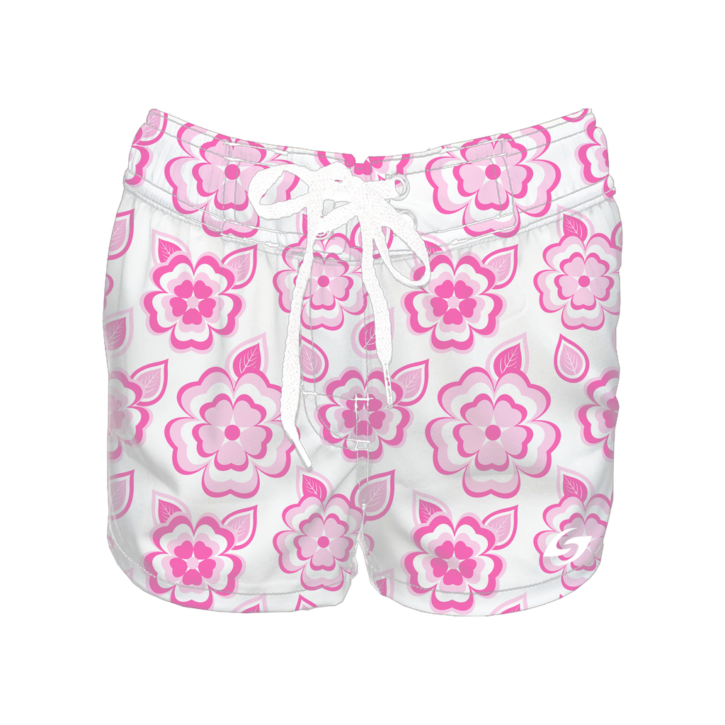 Women's Elastic Waist Boardshorts - Blush Blossom
