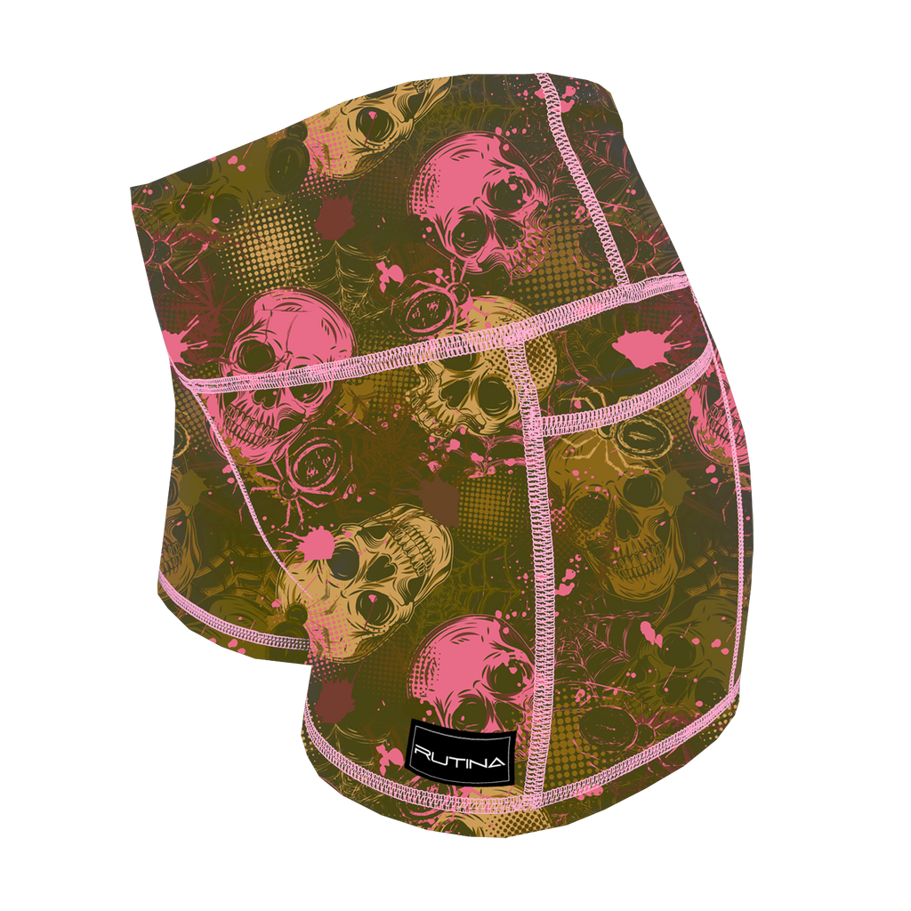 Performance Booty Shorts - Bubble Gum & Moss Skulls