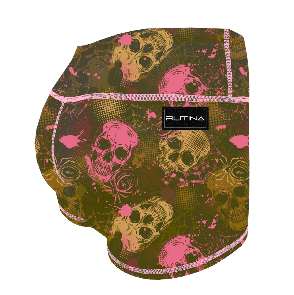 Performance Booty Shorts - Bubble Gum & Moss Skulls