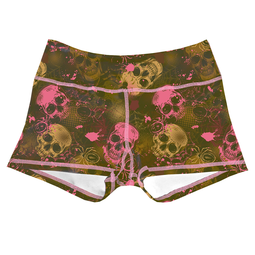 Performance Booty Shorts - Bubble Gum & Moss Skulls