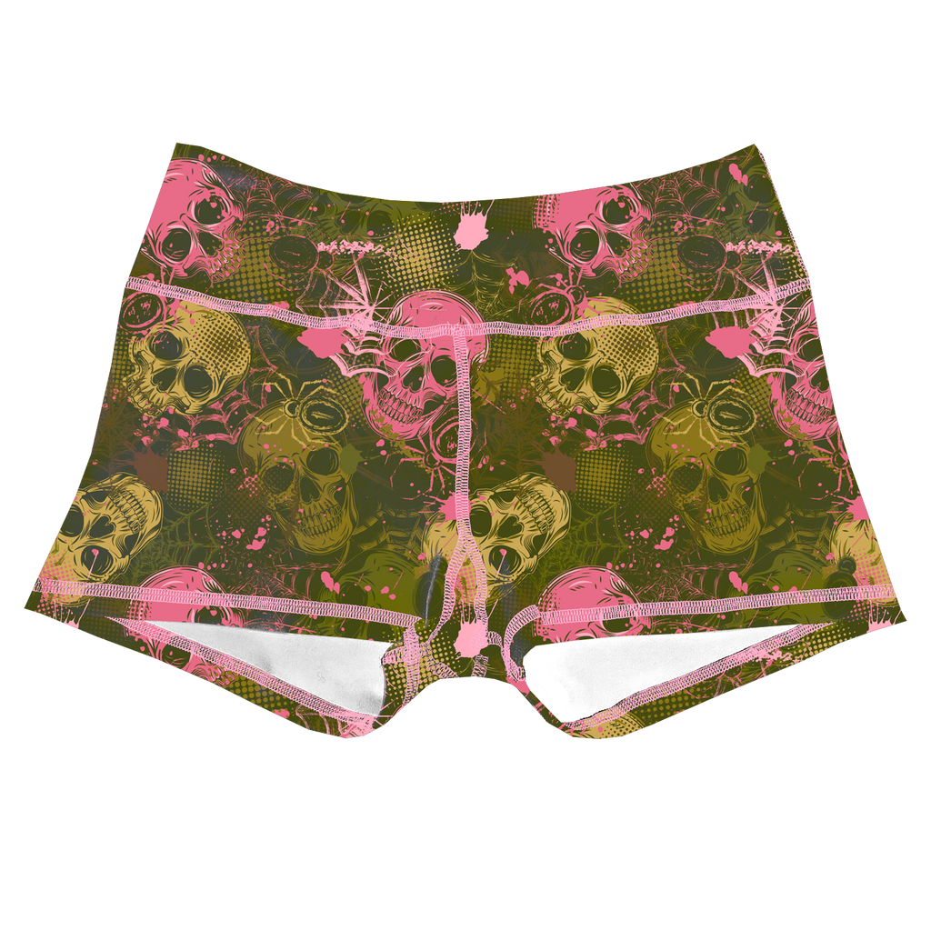 Performance Booty Shorts - Bubble Gum & Moss Skulls
