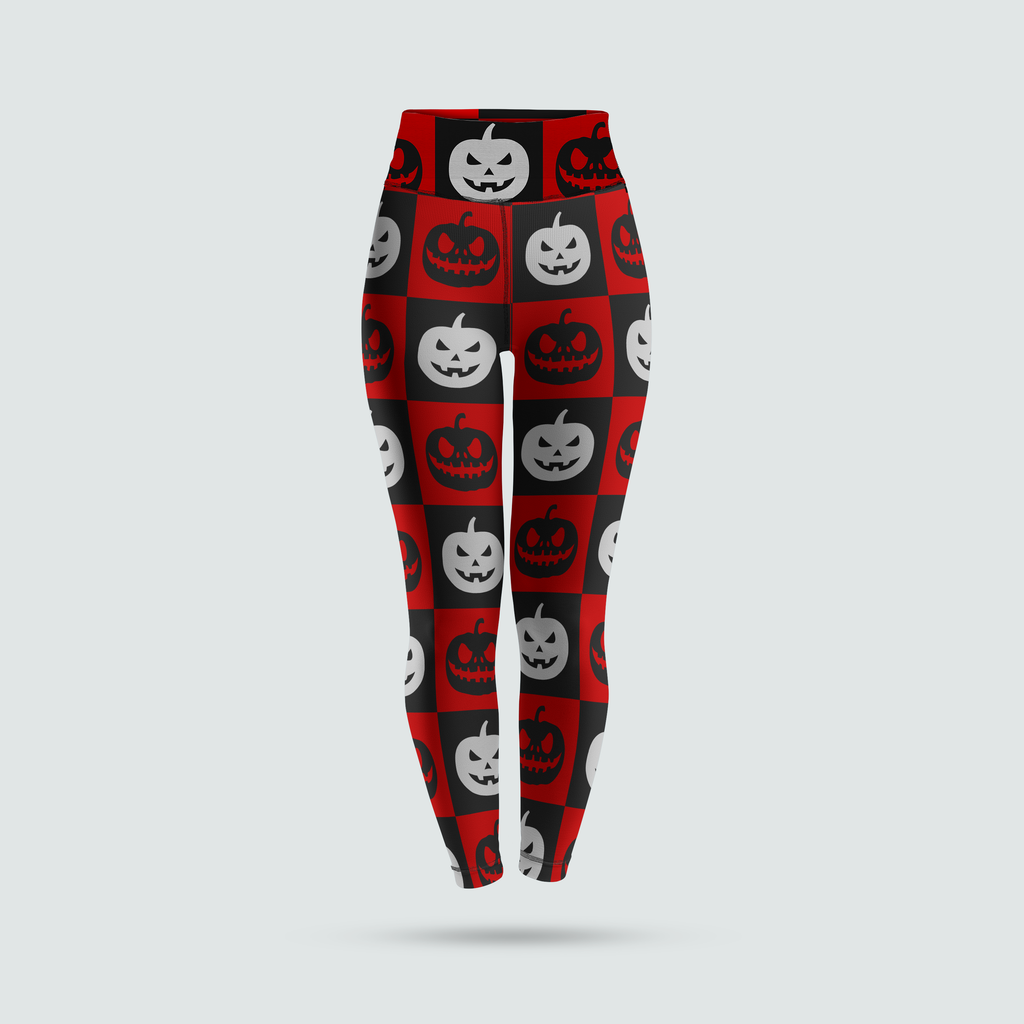 Women's Leggings - Checkered Pumpkins