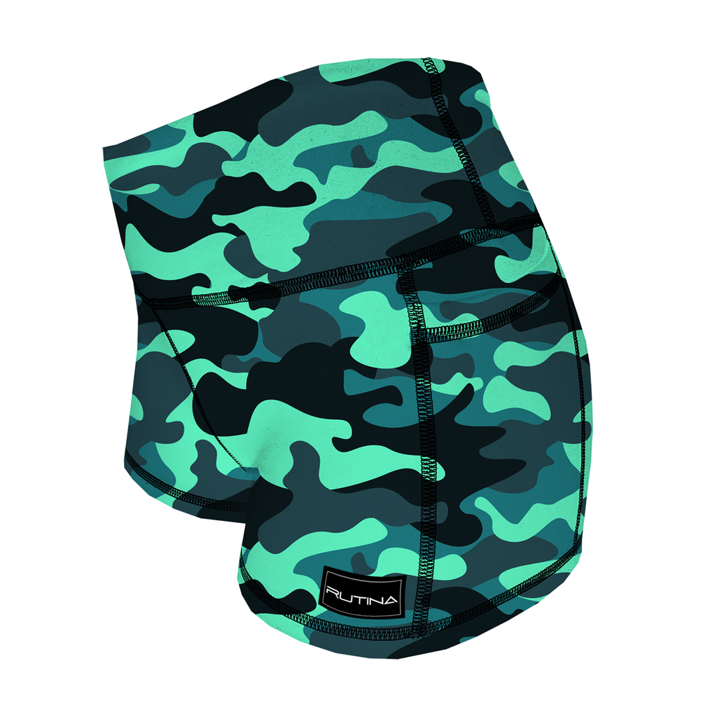 Performance Booty Shorts  - Mint Camo
