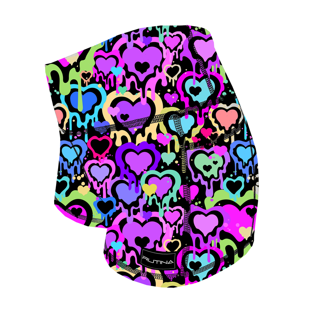 Performance Booty Shorts - Neon Hearts
