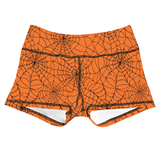 Performance Booty Shorts - Orange & Black Spider Webs