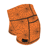 Performance Booty Shorts - Orange & Black Spider Webs