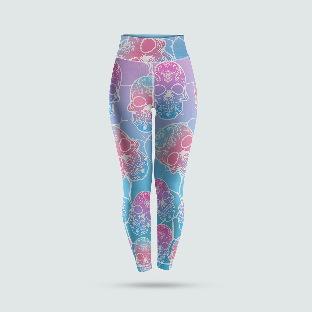 Women's Leggings - Pink and Blue Skulls