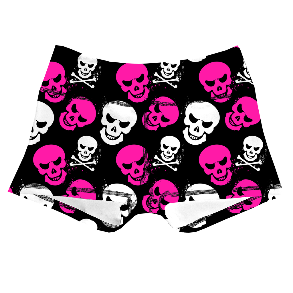 Performance Booty Shorts  - Pink Punk Skulls