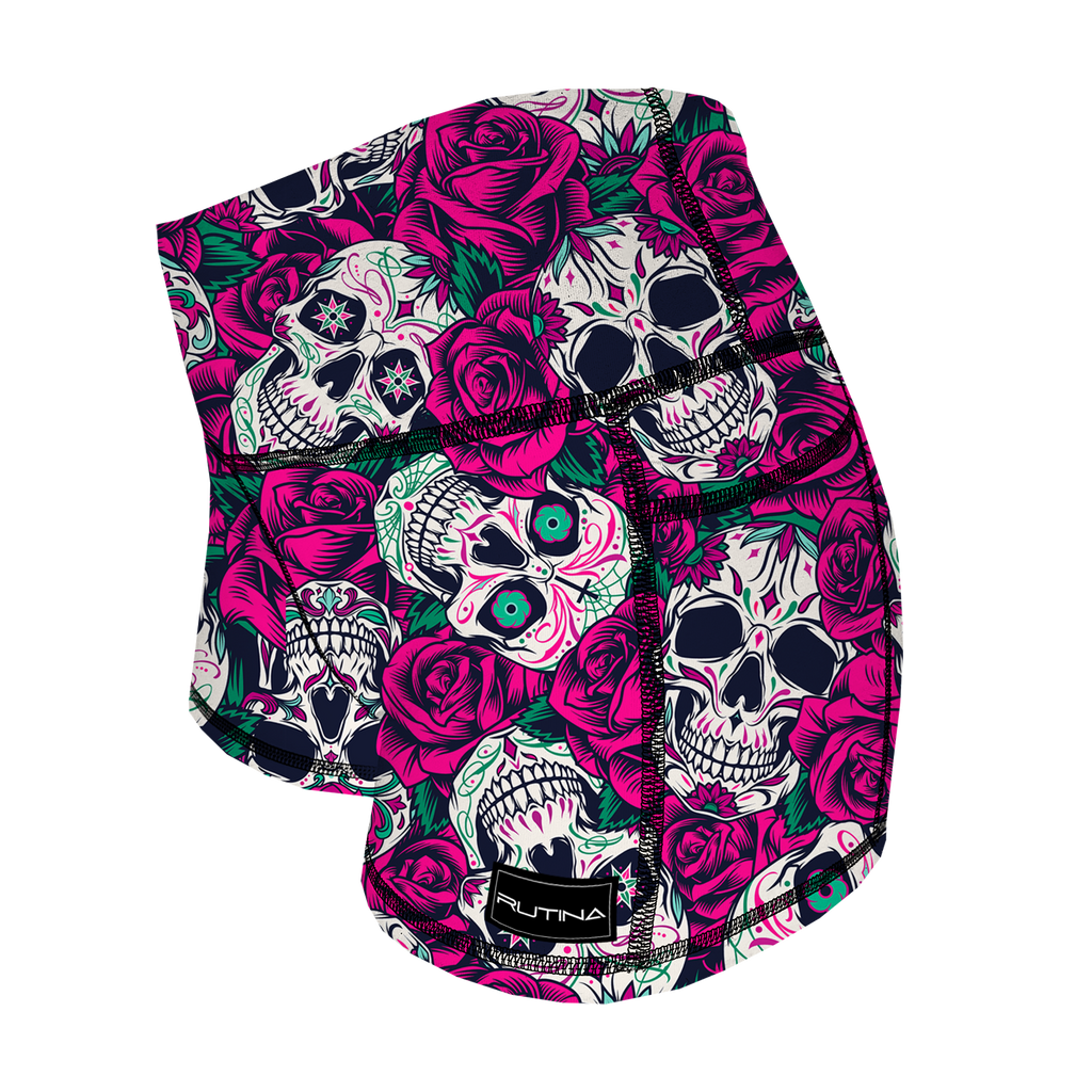 Performance Booty Shorts - Pink Skulls & Roses