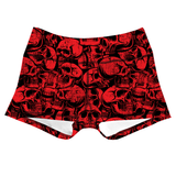 Performance Booty Shorts - Red Grunge Skulls