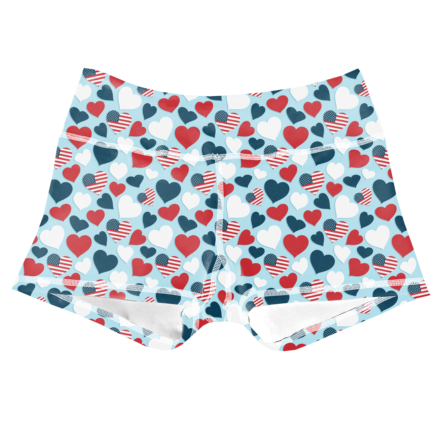 Performance Booty Shorts  - Red, White, and Blue Hearts