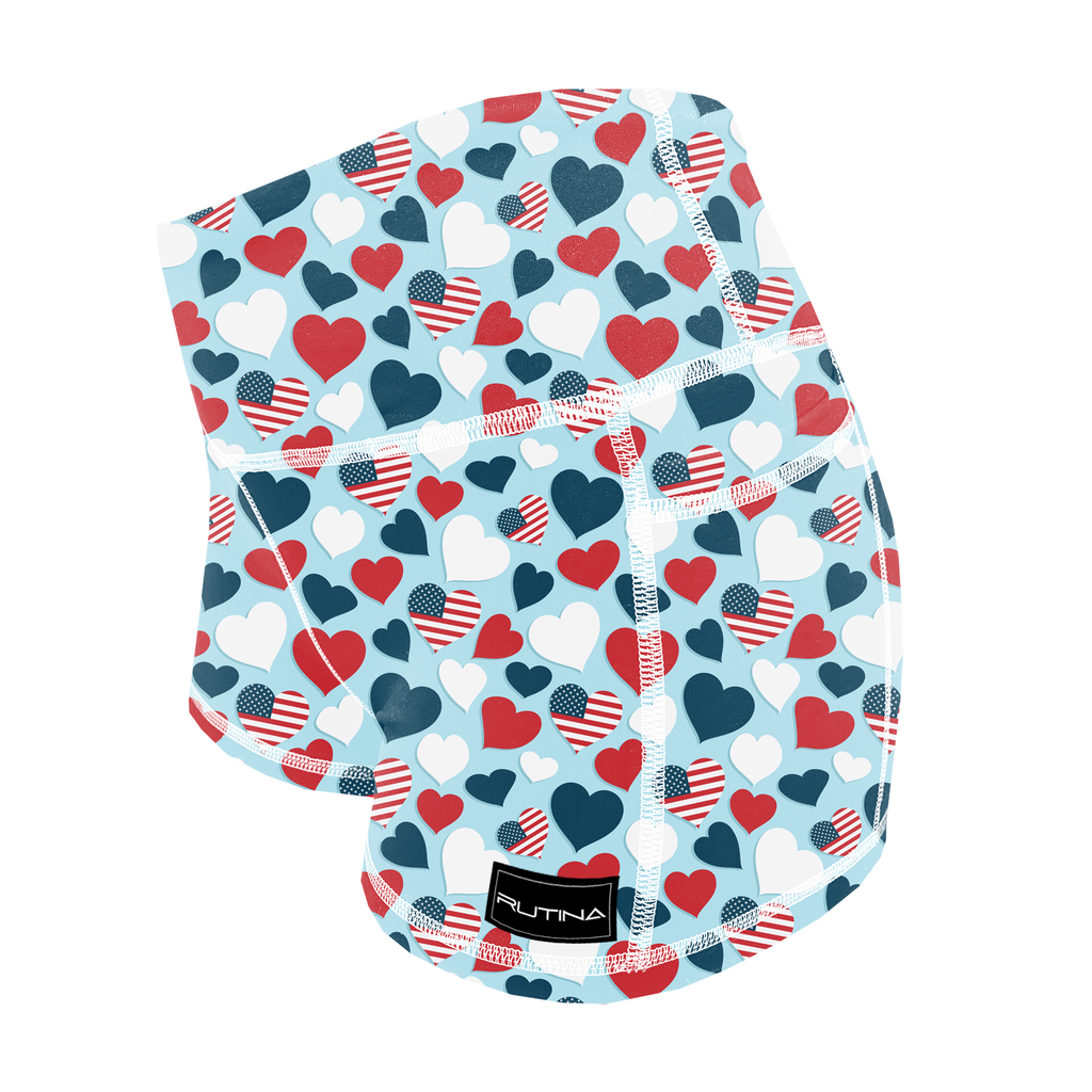 Performance Booty Shorts  - Red, White, and Blue Hearts