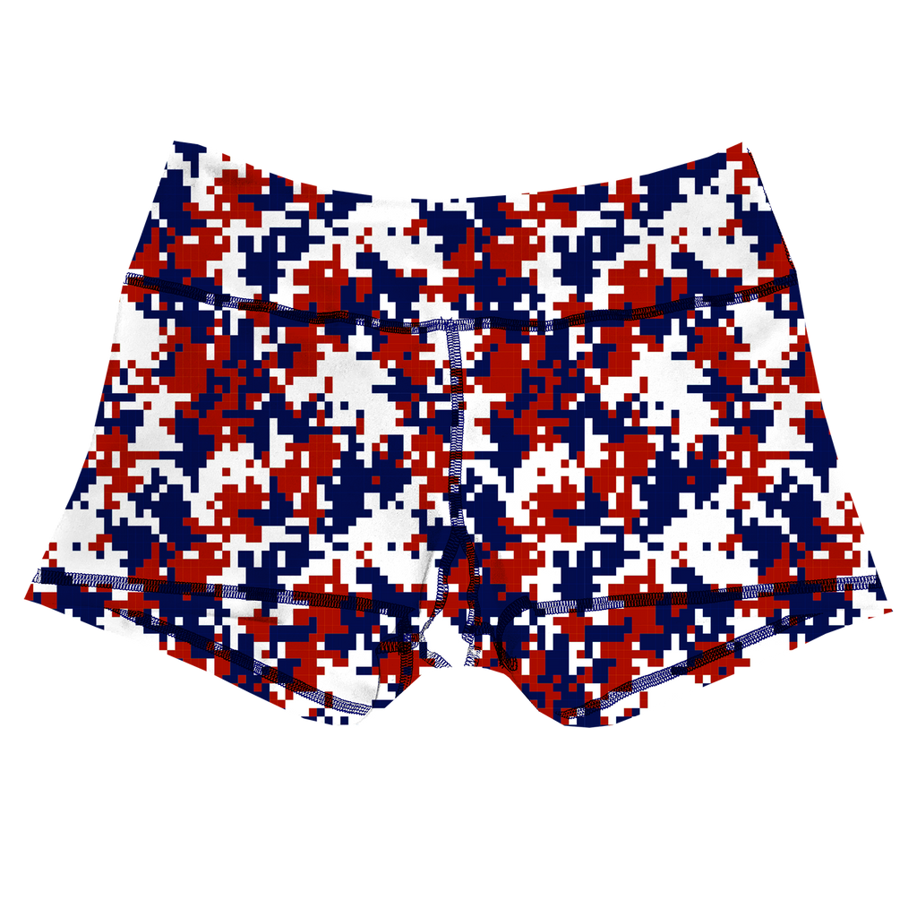 Performance Booty Shorts - Red, White, & Blue Pixel