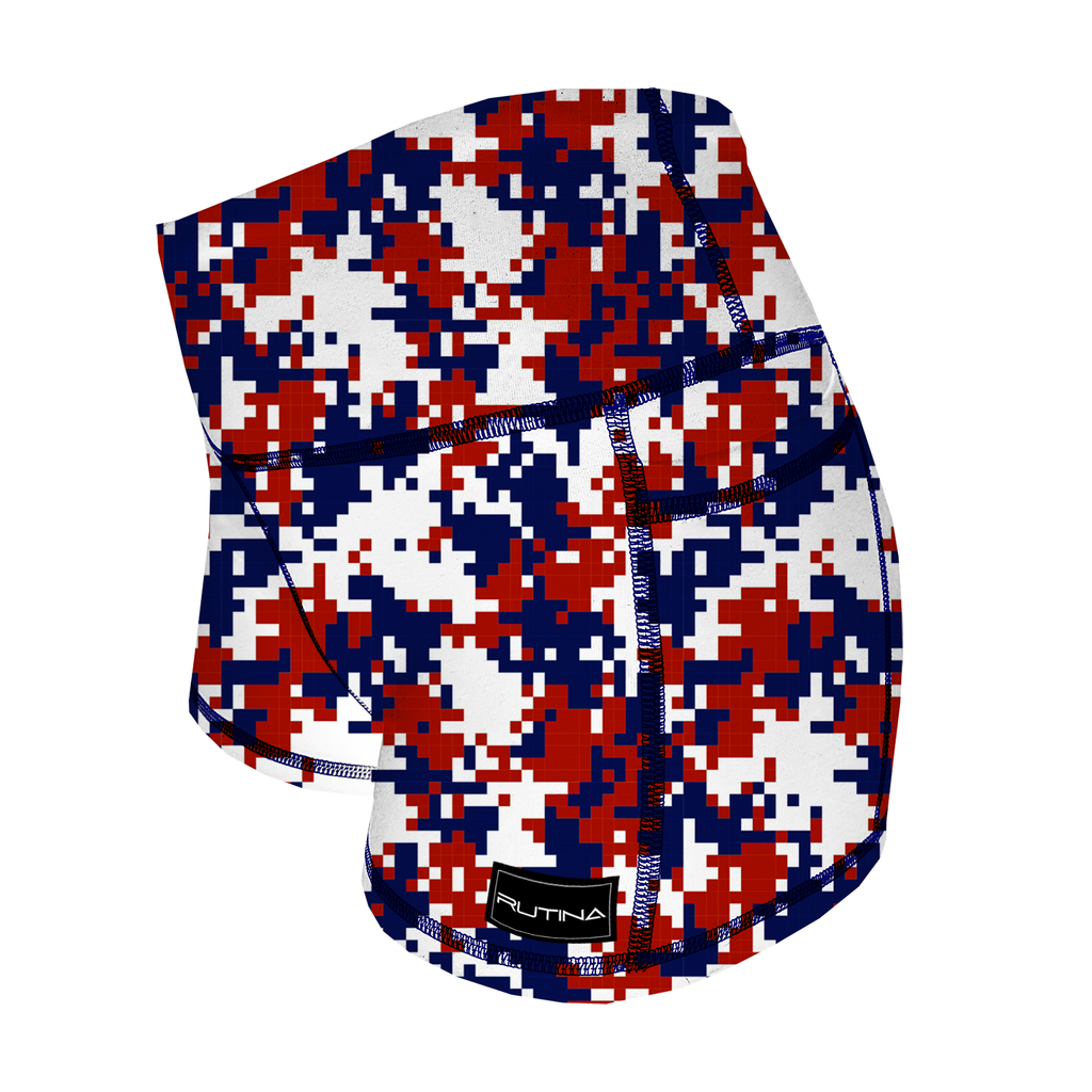 Performance Booty Shorts - Red, White, & Blue Pixel