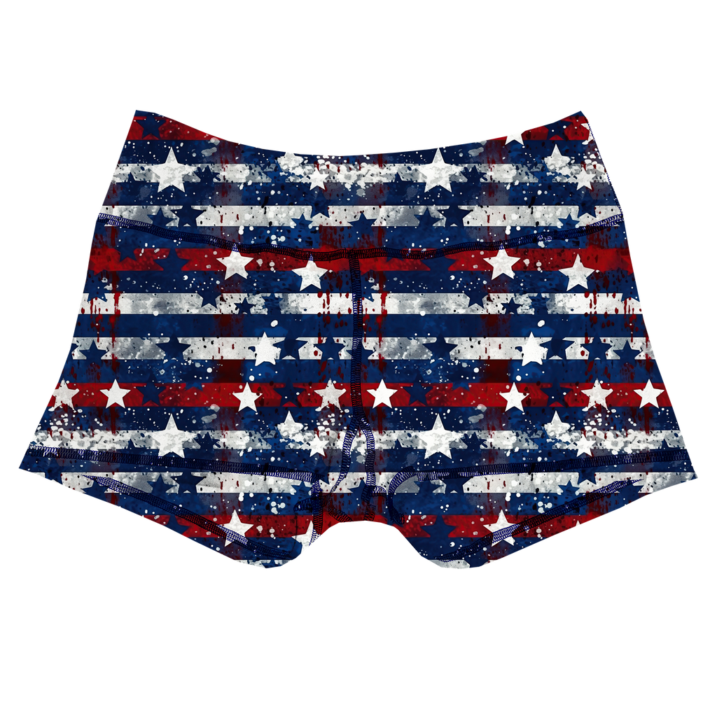 Performance Booty Shorts - Red, White, & Blue Splatter