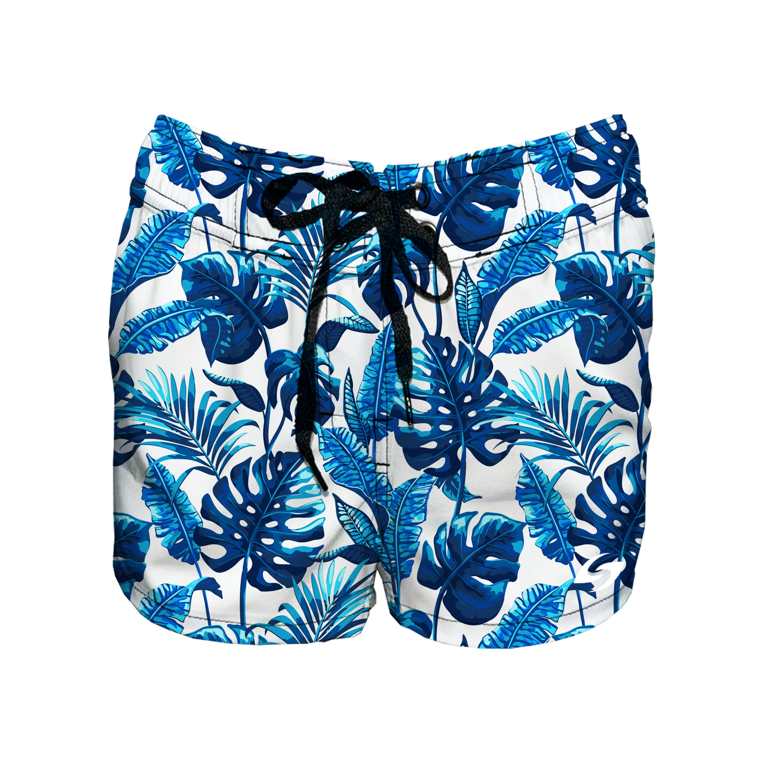 Women's Elastic Waist Boardshorts - Sapphire Leaves Main image