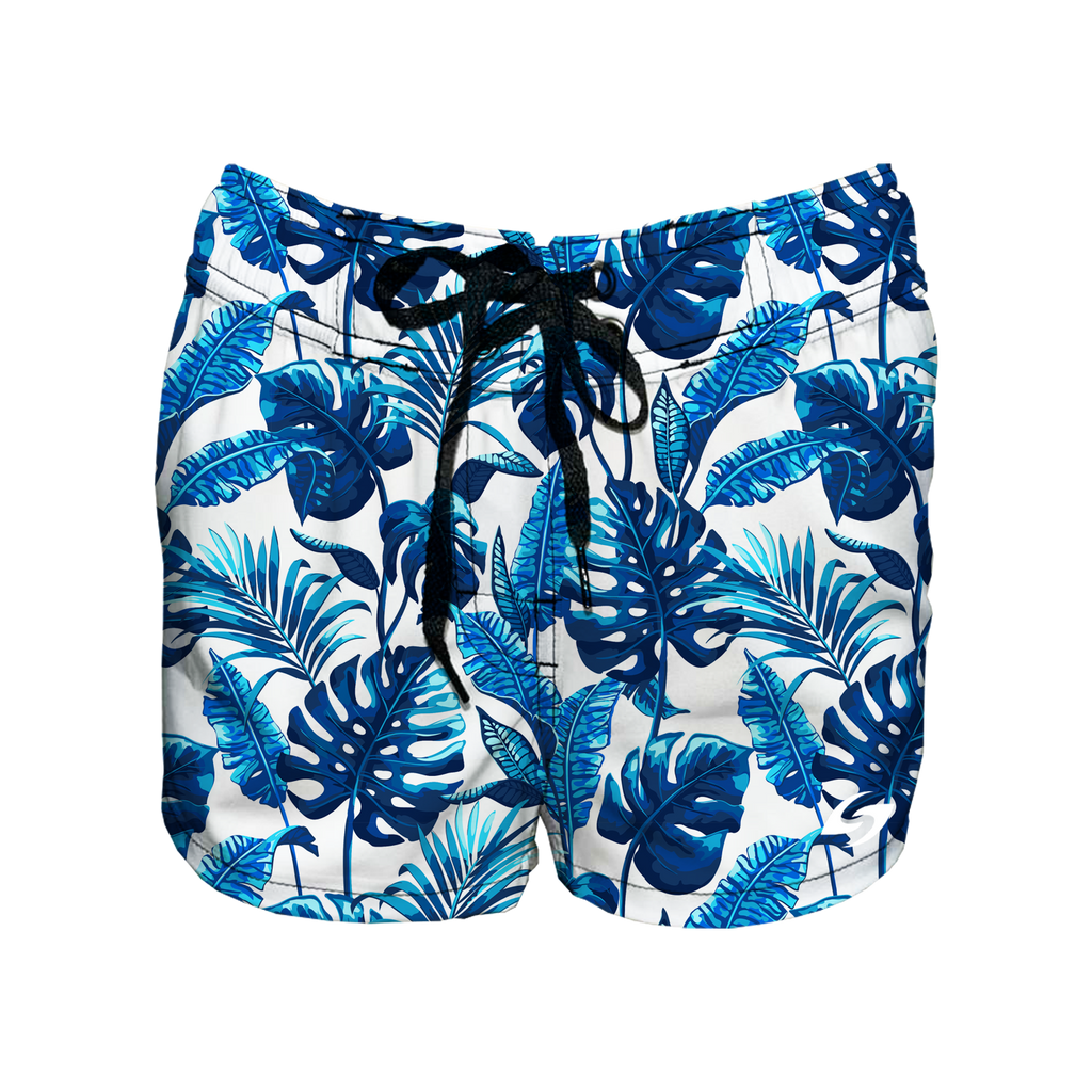 Women's Elastic Waist Boardshorts - Sapphire Leaves
