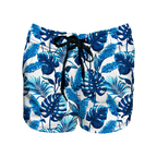 Women's Elastic Waist Boardshorts - Sapphire Leaves