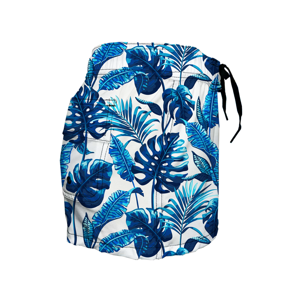 Women's Elastic Waist Boardshorts - Sapphire Leaves