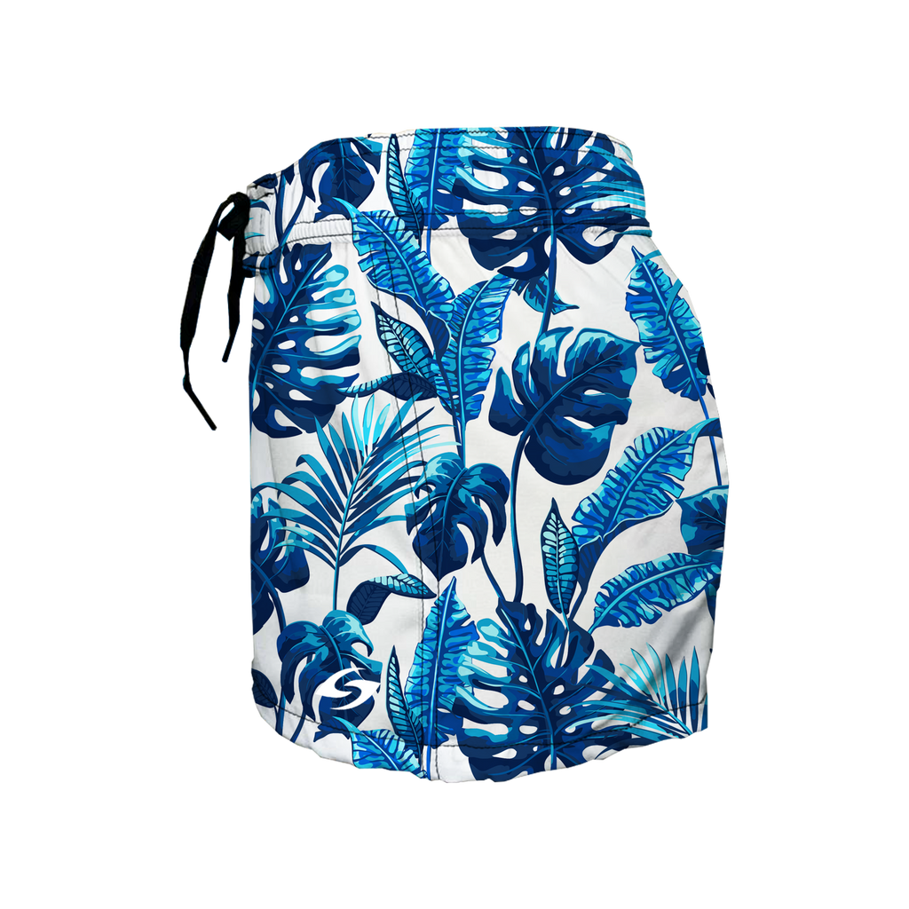 Women's Elastic Waist Boardshorts - Sapphire Leaves