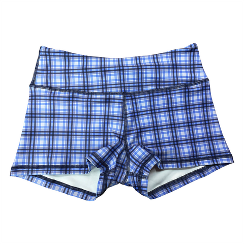 Performance Booty Shorts - Blue Plaid