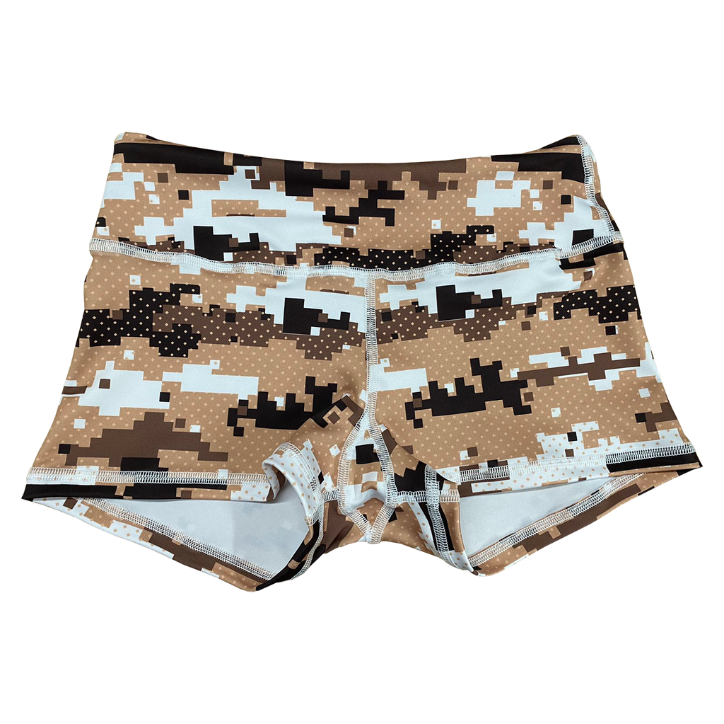 Performance Booty Shorts - Brown Pixel Camo