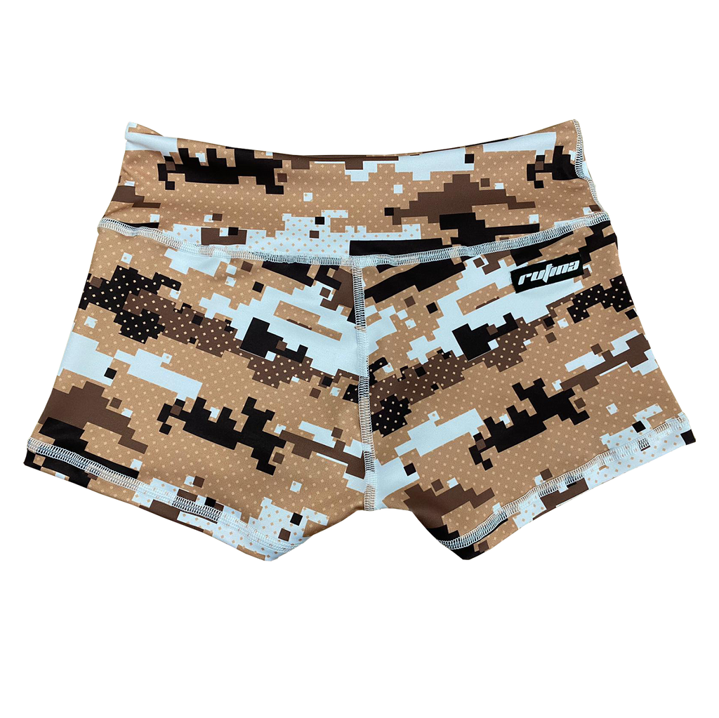 Performance Booty Shorts - Brown Pixel Camo