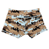 Performance Booty Shorts - Brown Pixel Camo