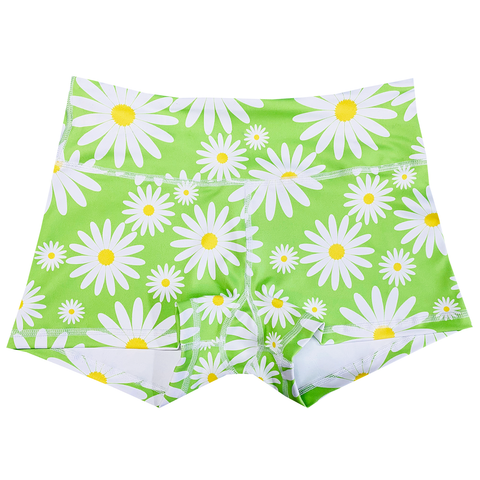 Performance Booty Shorts  - Lime Green Daisies