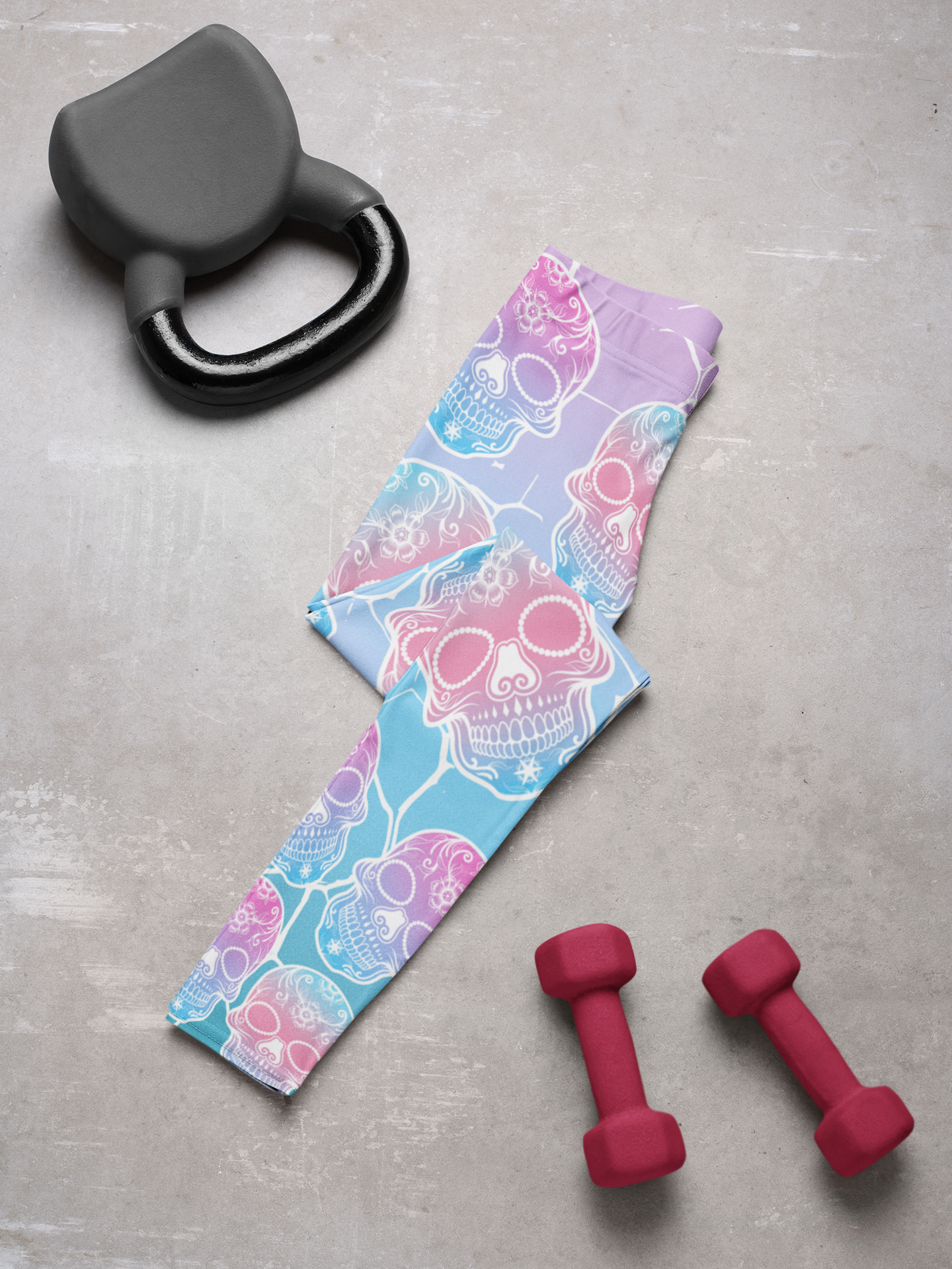 Women's Leggings - Pink and Blue Skulls Secondary image