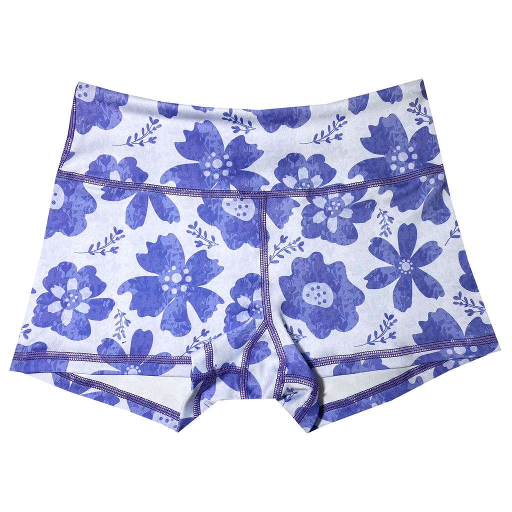 Performance Booty Shorts  - Periwinkle Flowers