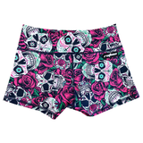 Performance Booty Shorts - Pink Skulls & Roses