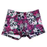 Performance Booty Shorts - Pink Skulls & Roses